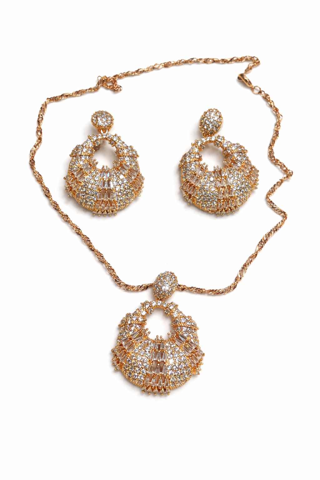 Gold Crystal Necklace and Earrings Set